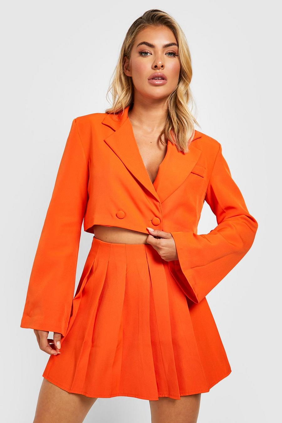 Orange Flared Sleeve Cropped Tailored Blazer