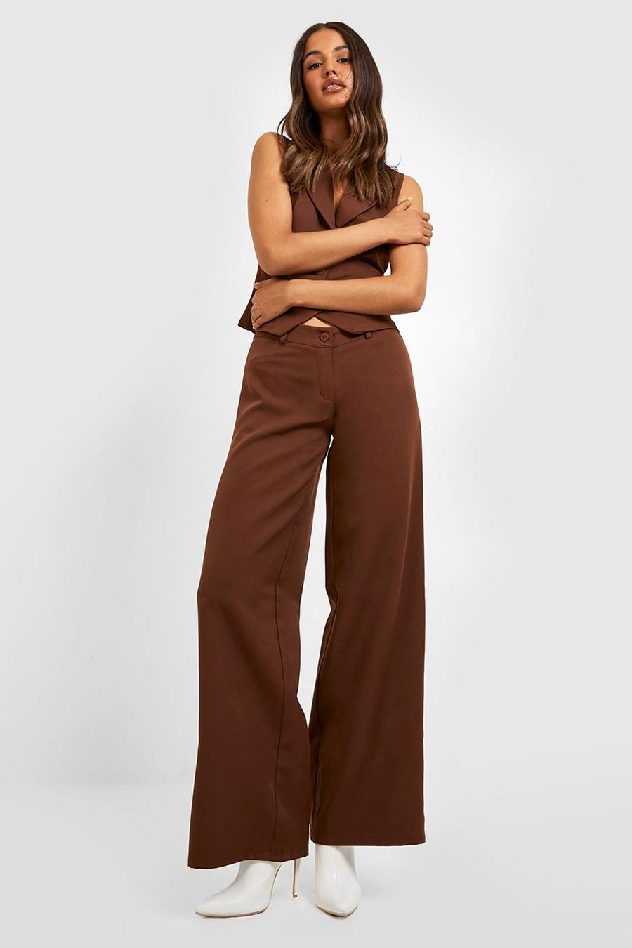 Chocolate Low Rise Tailored Wide Leg Pants image number 1