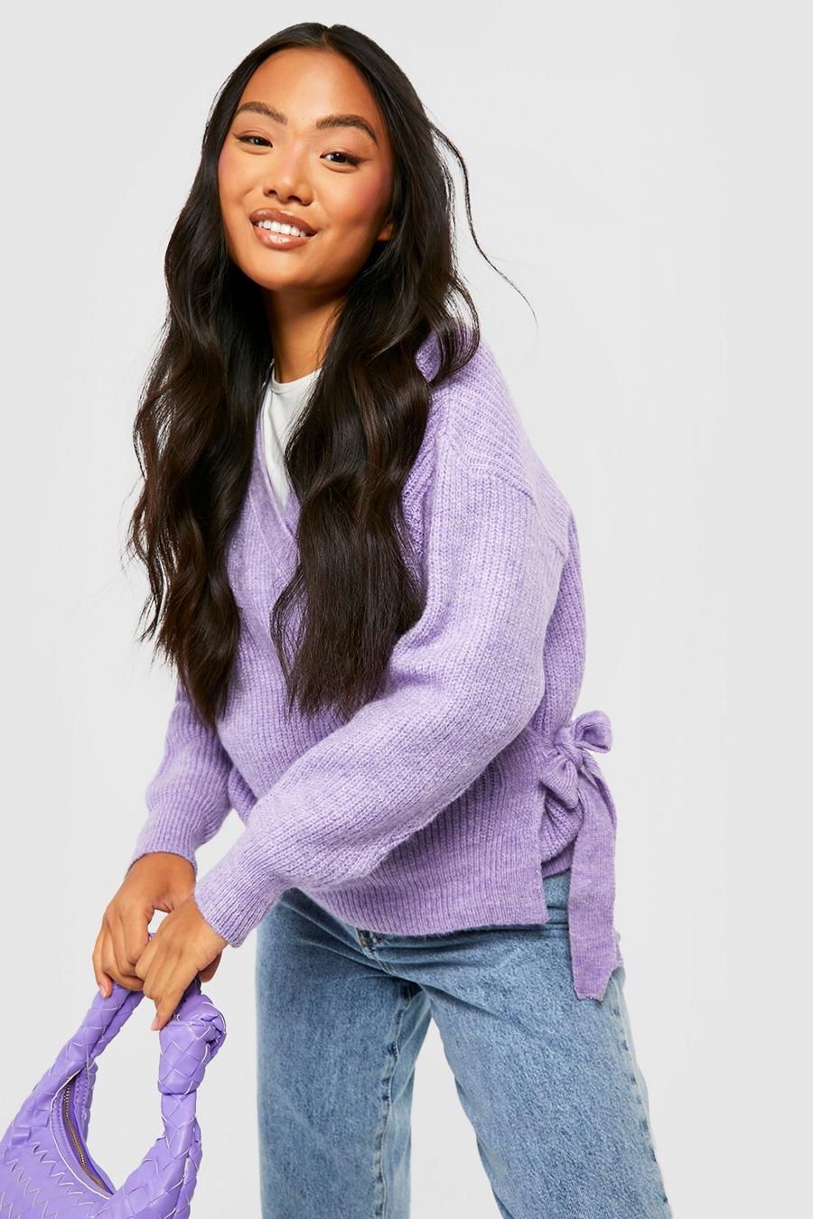 Lilac purple Petite Soft Brushed Knit Wrap Sweater