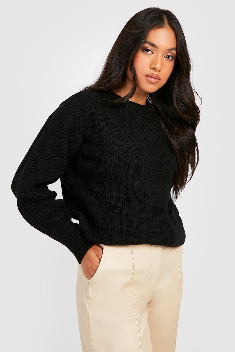 Black Petite Soft Brushed Knit Patch Pocket Sweater image number 1