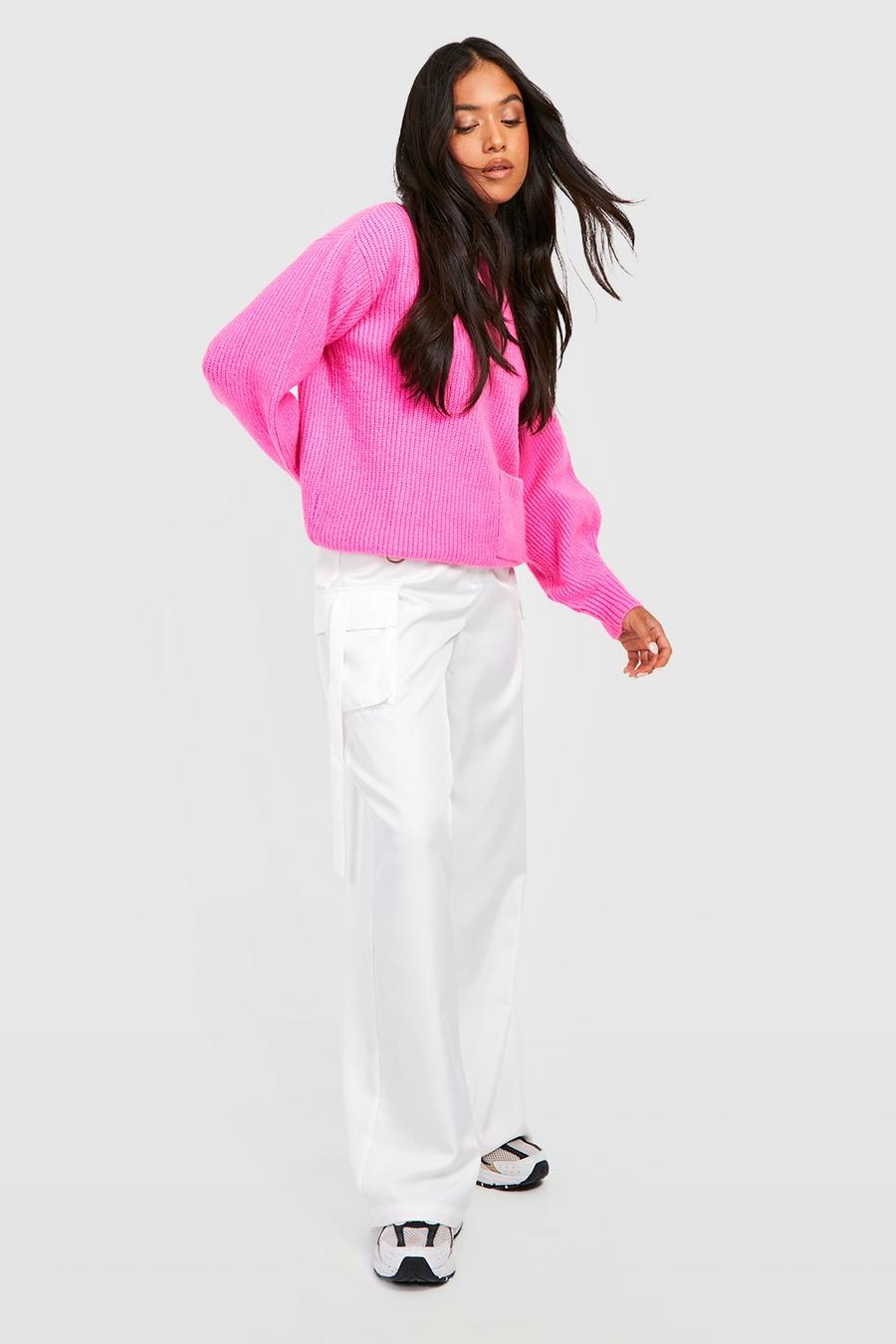 Pink Petite - Mjuk stickad tröja med ficka