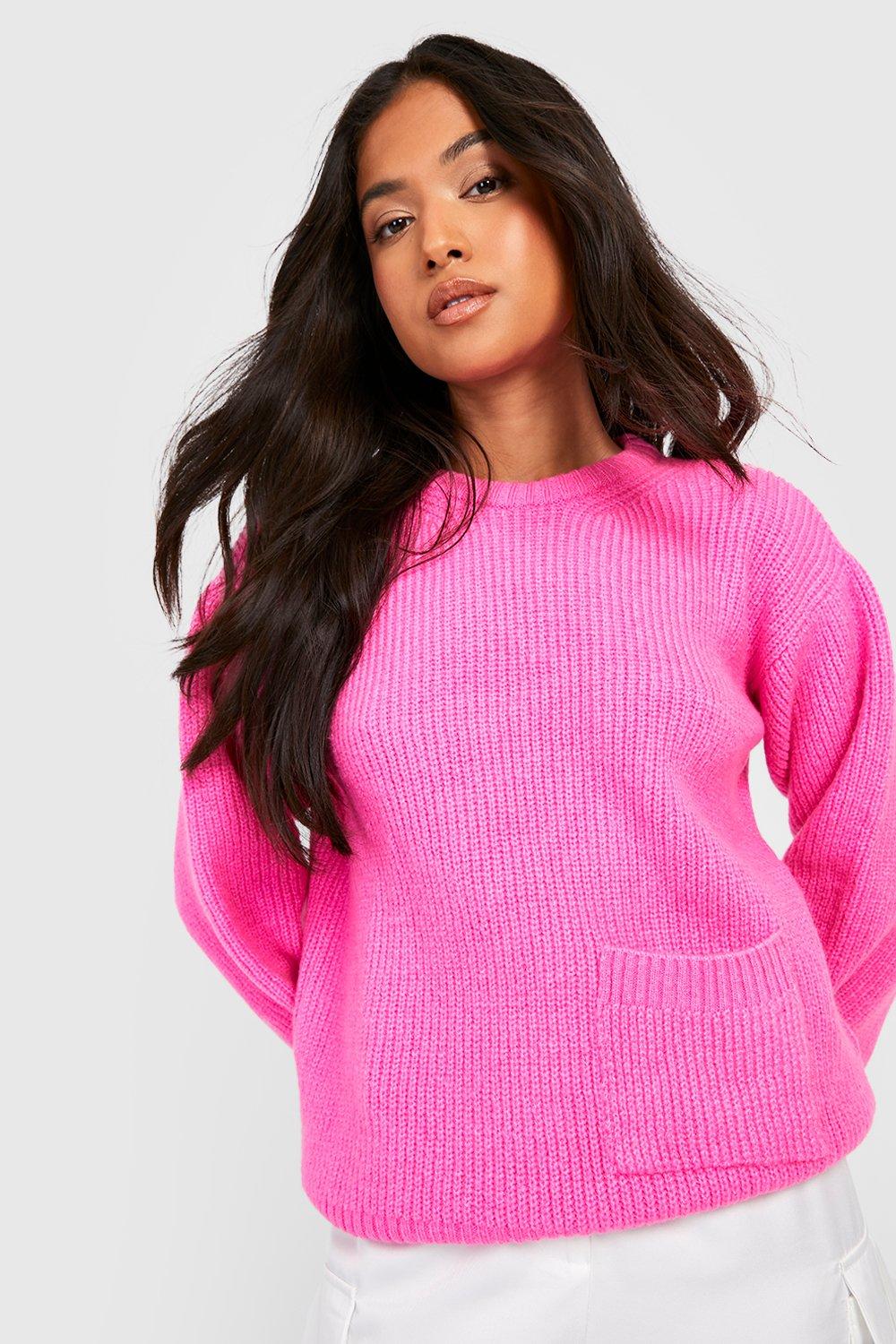 Petite Soft Brushed Knit Patch Pocket Sweater