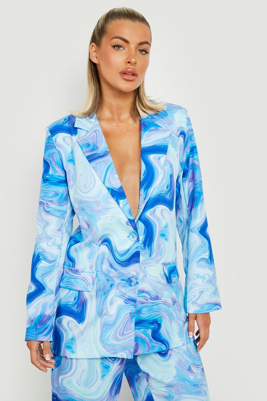 Blue Marble Print Relaxed Fit Blazer image number 1