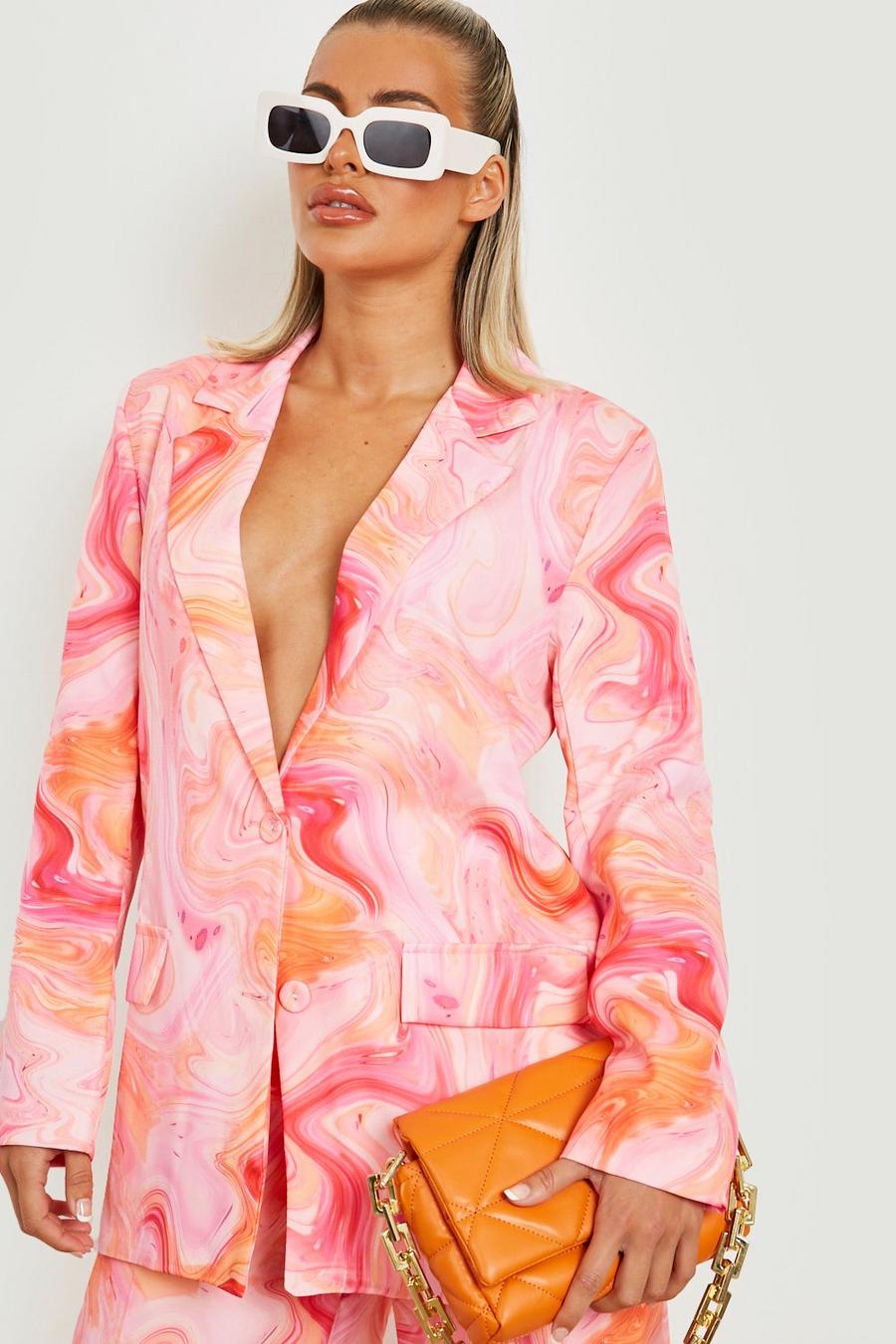 Pink Marble Print Relaxed Fit Blazer image number 1