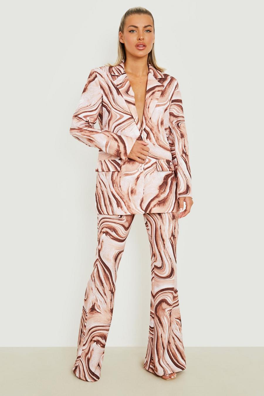 Pantaloni Fit & Flare con stampa marmorizzata, Chocolate image number 1