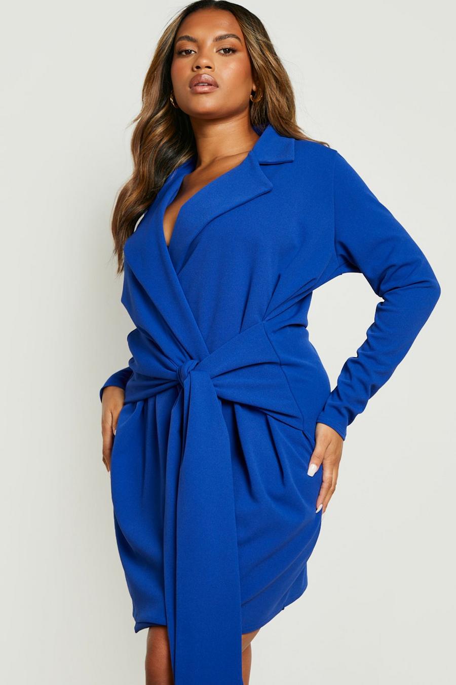 קובלט azul שמלת בלייזר עם סרט וחגורה, למידות גדולות