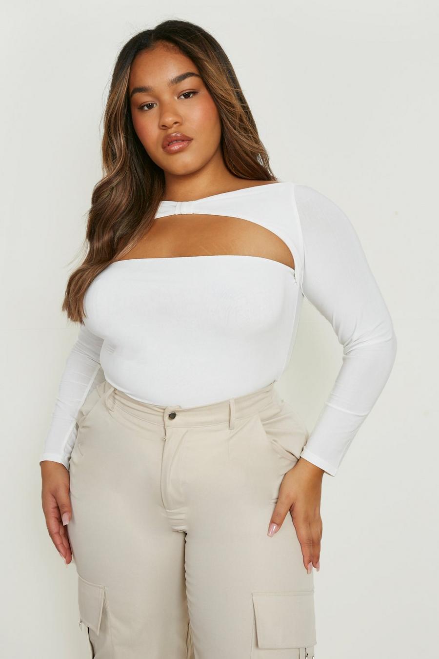 White Plus Double Layer Twist Off The Shoulder Bodysuit image number 1