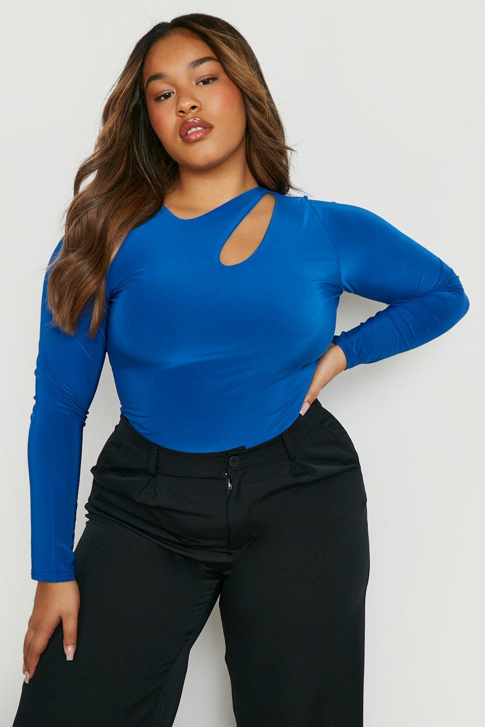 Plus Straight Neck Long Sleeve Bodysuit