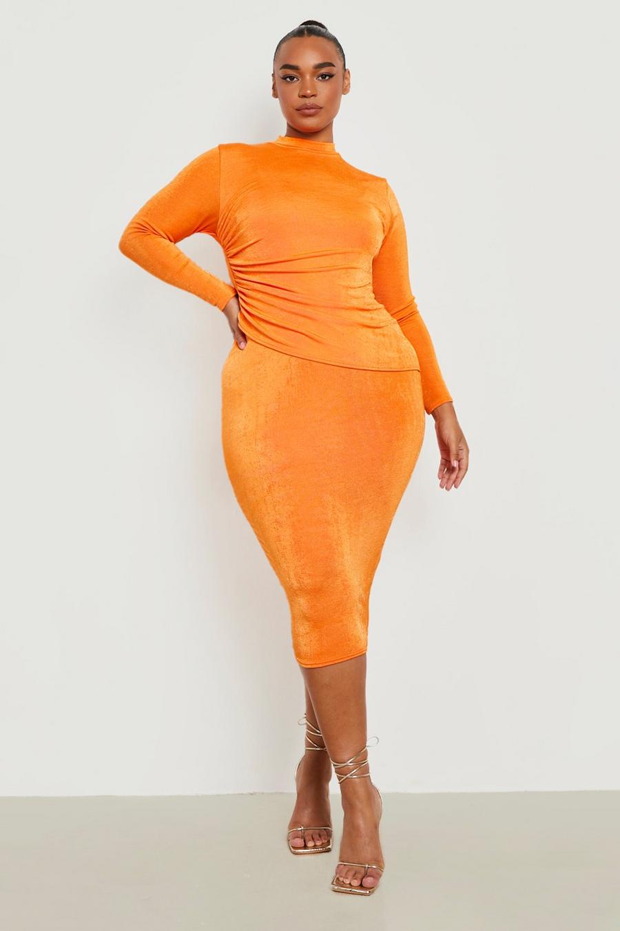 Orange Plus Acetate Slinky Twist Midaxi Dress