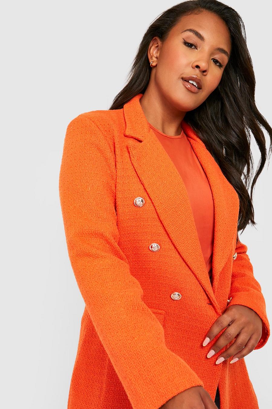 Orange Plus Boucle Military Button Blazer  image number 1