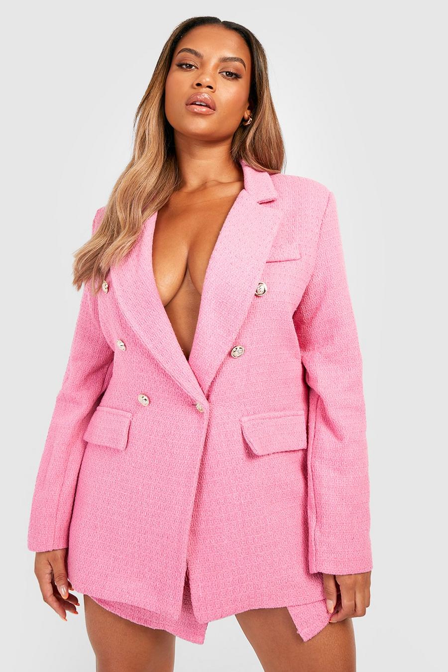 Pink Plus Boucle Military Button Blazer