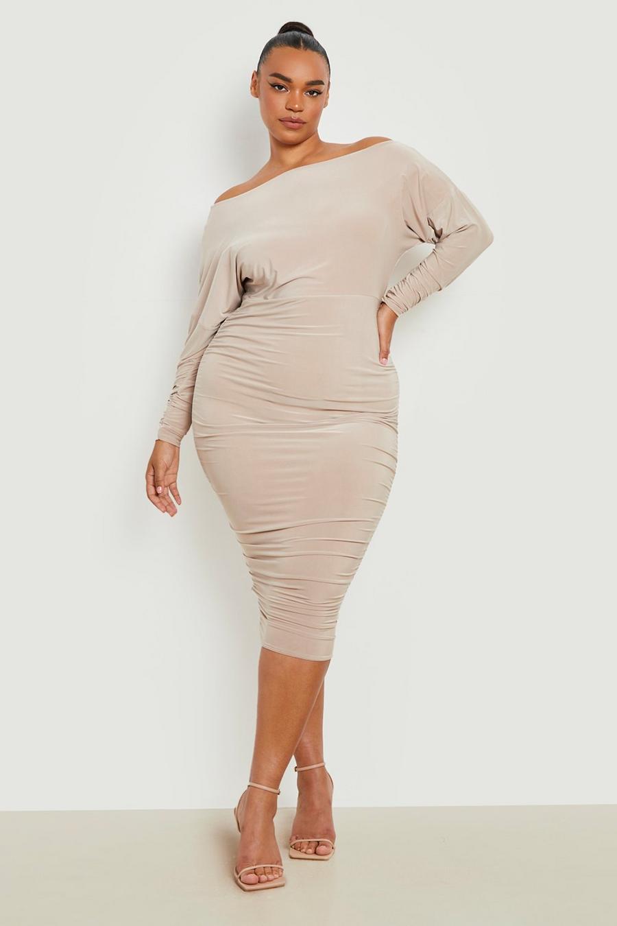 Stone Plus Double Layer Off The Shoulder Midi Dress image number 1