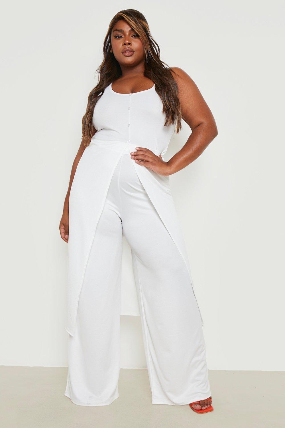 Plus Button Front Maxi Top & Wide Leg Pants Two-Piece