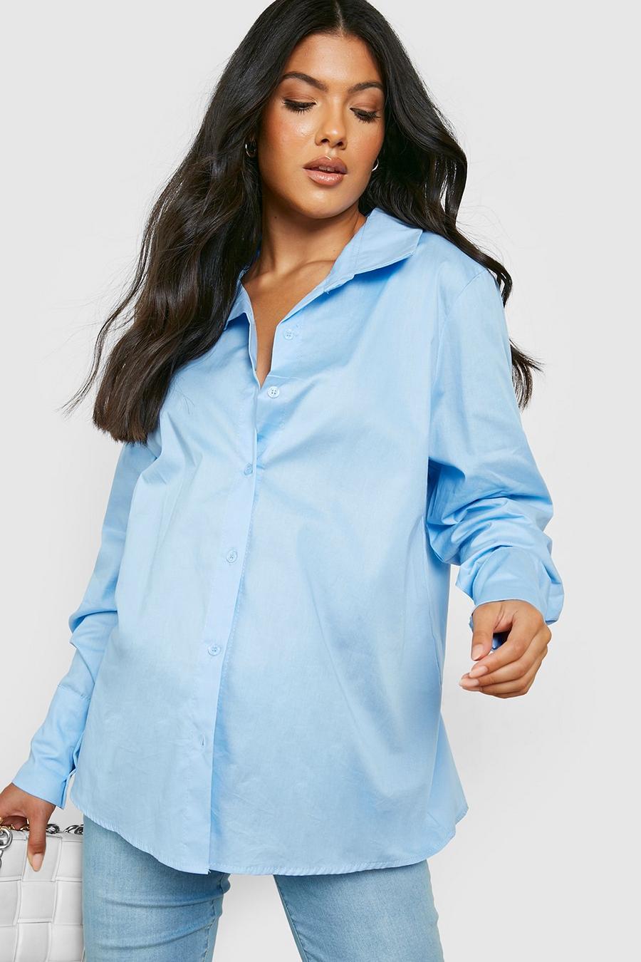 Pale blue Maternity Oversized Poplin Shirt image number 1