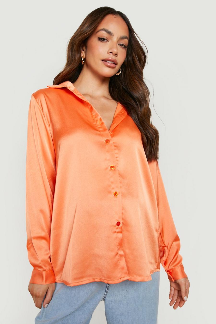 Orange Maternity Oversized Satin Shirt image number 1