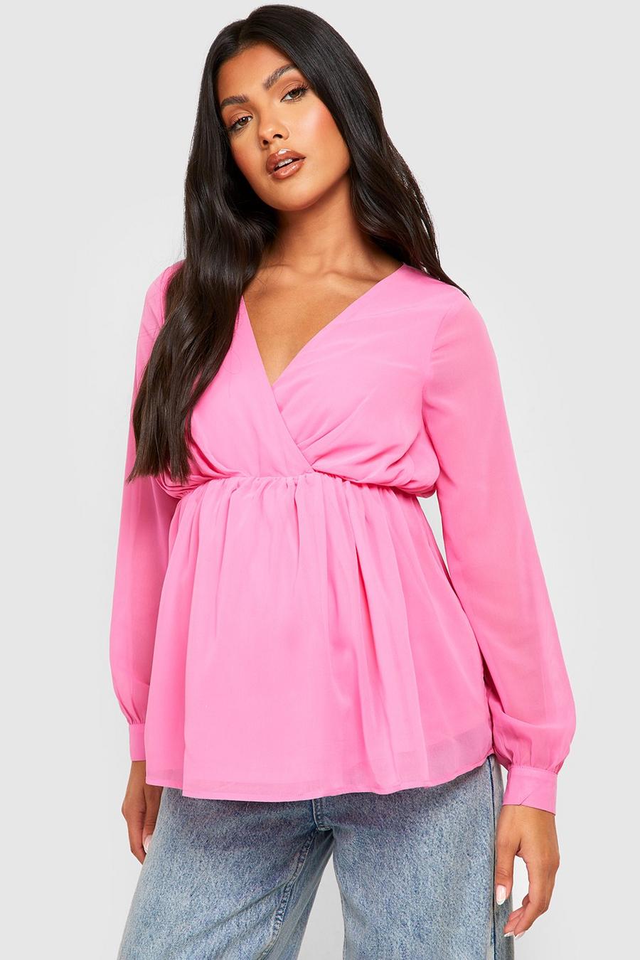 Pink Maternity Chiffon Wrap Top image number 1