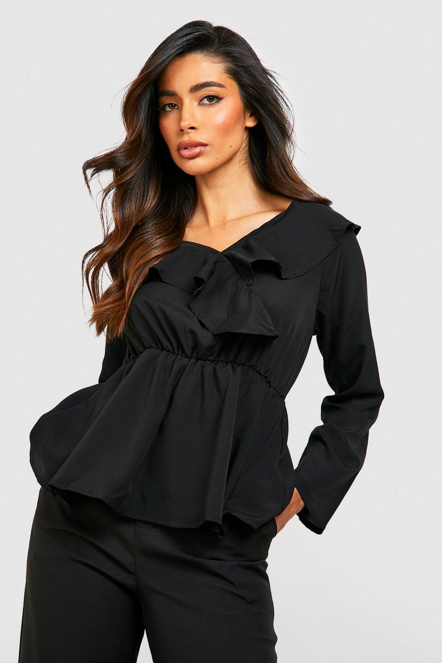 Black Woven Frill Detail Top image number 1