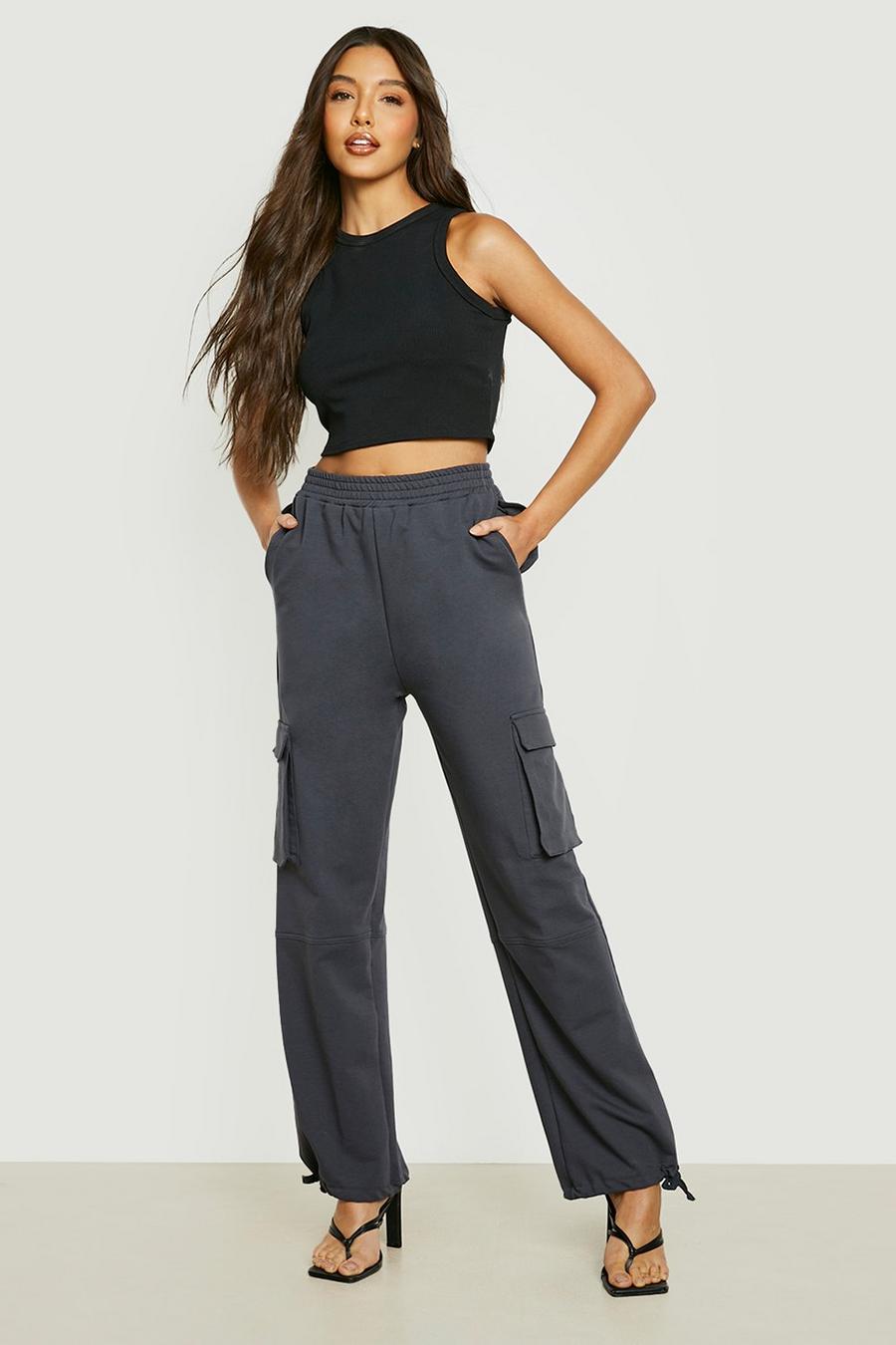Charcoal Pleated Knee Straight Leg Cargo Jogger image number 1