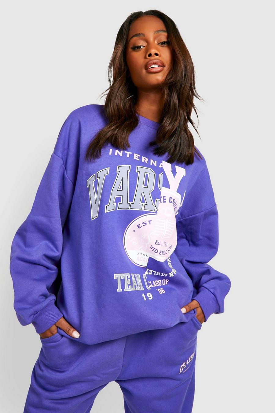 Purple Spliced Varsity Oversized Sweatshirt image number 1