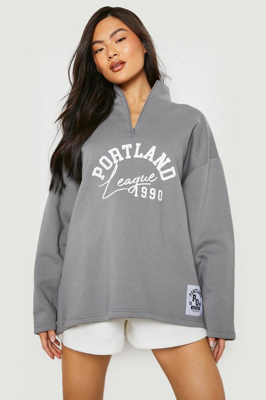 Charcoal Porland Printed Half Zip Oversized Sweater  image number 1