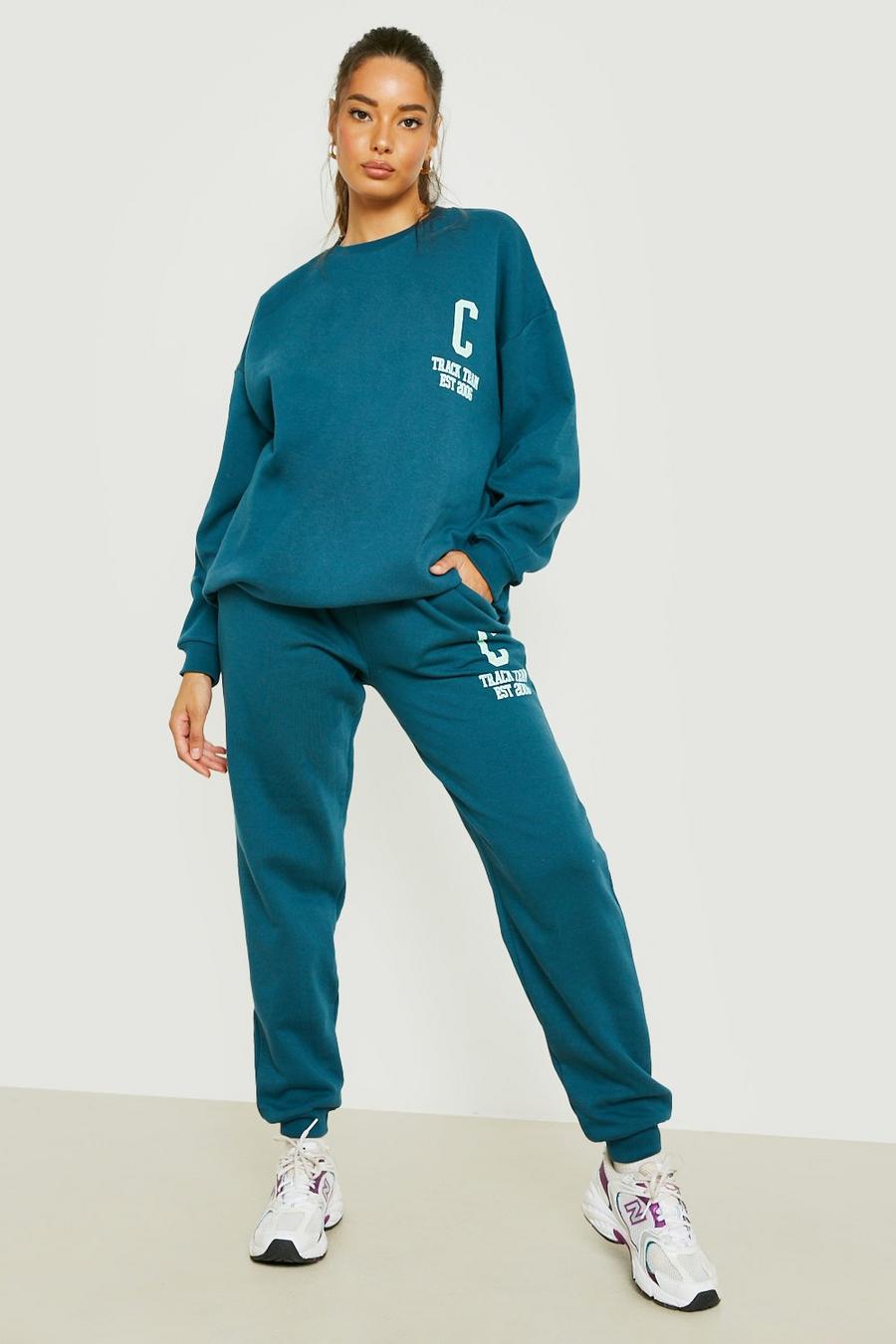 Teal California Back Print Sweater Tracksuit  image number 1