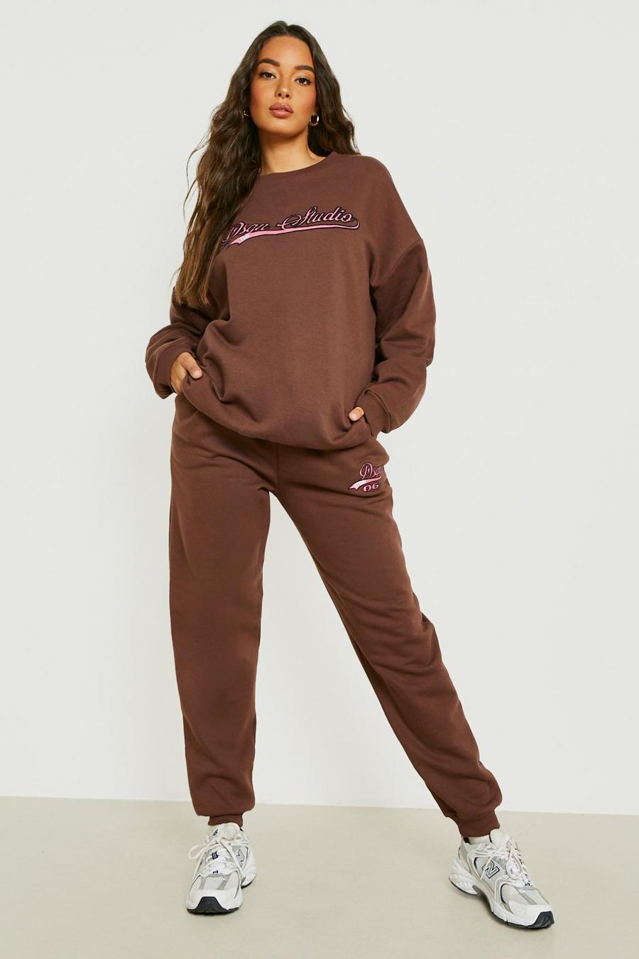Chocolate brown Dsgn Studio Applique Sweater Tracksuit 