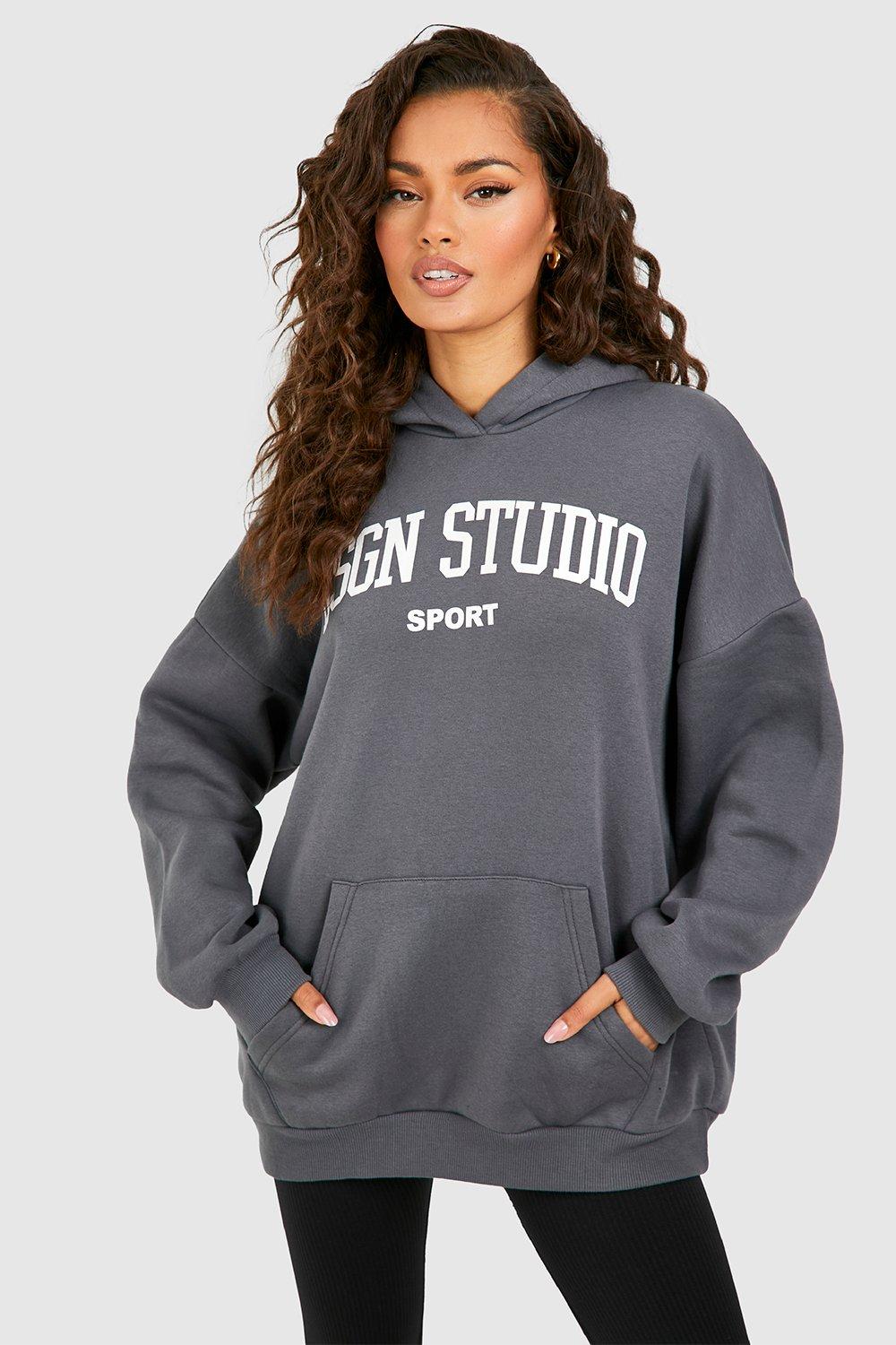 Cobalt Puff Print Dsgn Studio Slogan Oversized Hoodie | boohoo UK