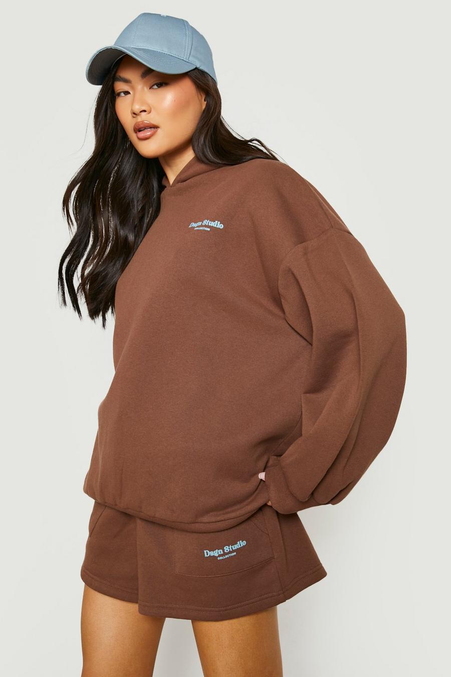 Chocolate Printed Hooded Short Tracksuit image number 1
