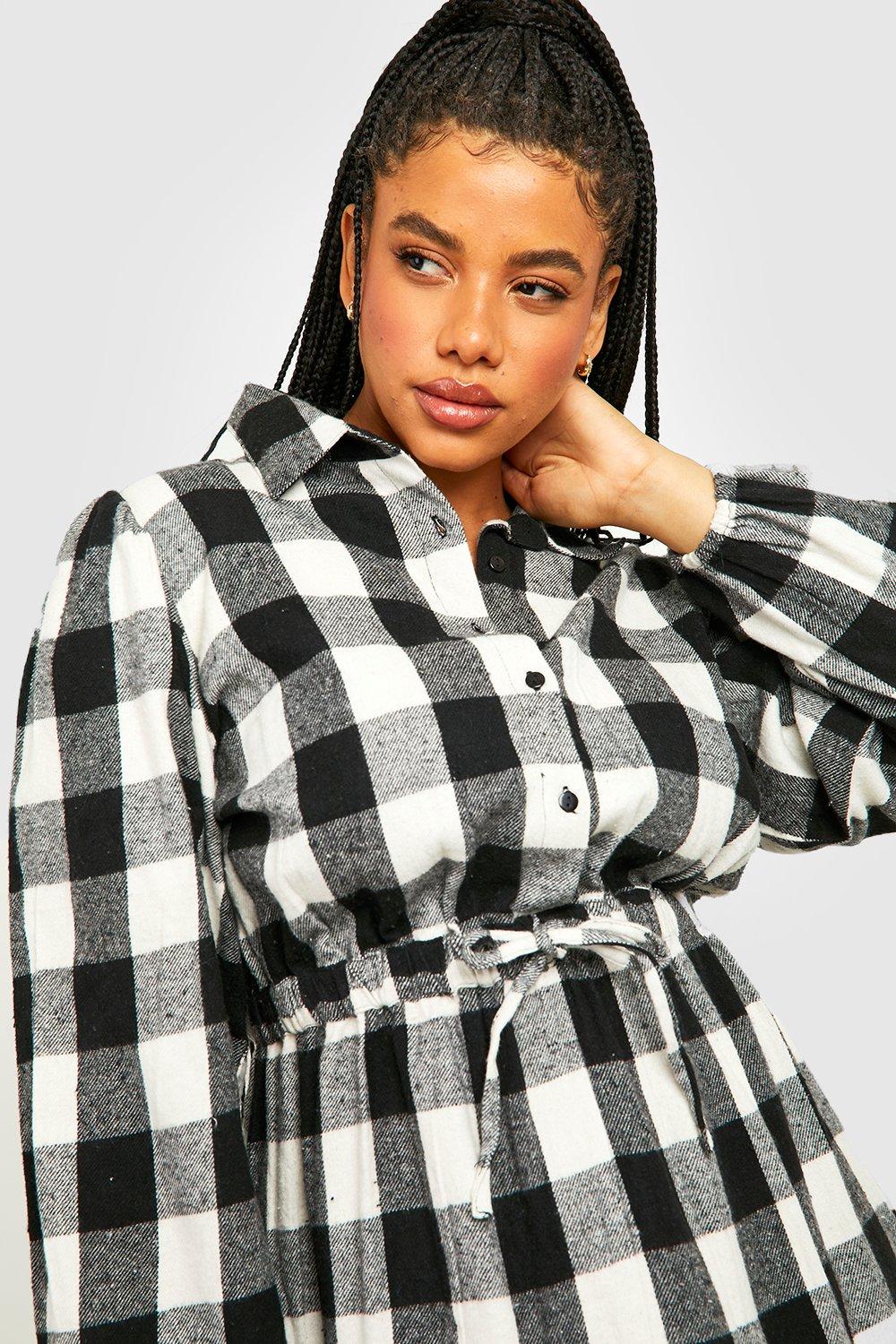 Plus Brushed Flannel Tiered Hem Shirt Dress