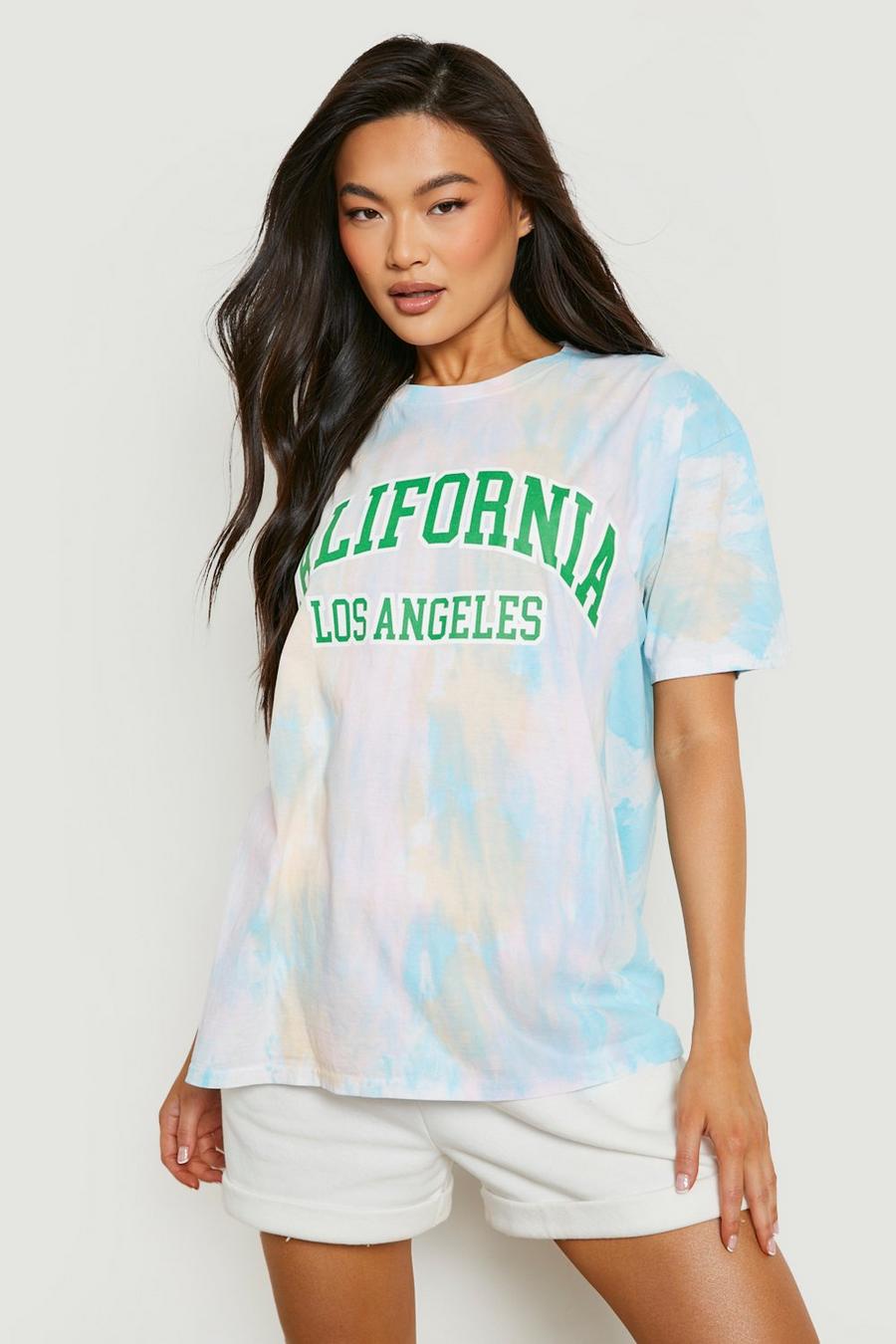 Blue California Slogan Tye Dye Oversized Tshirt  image number 1
