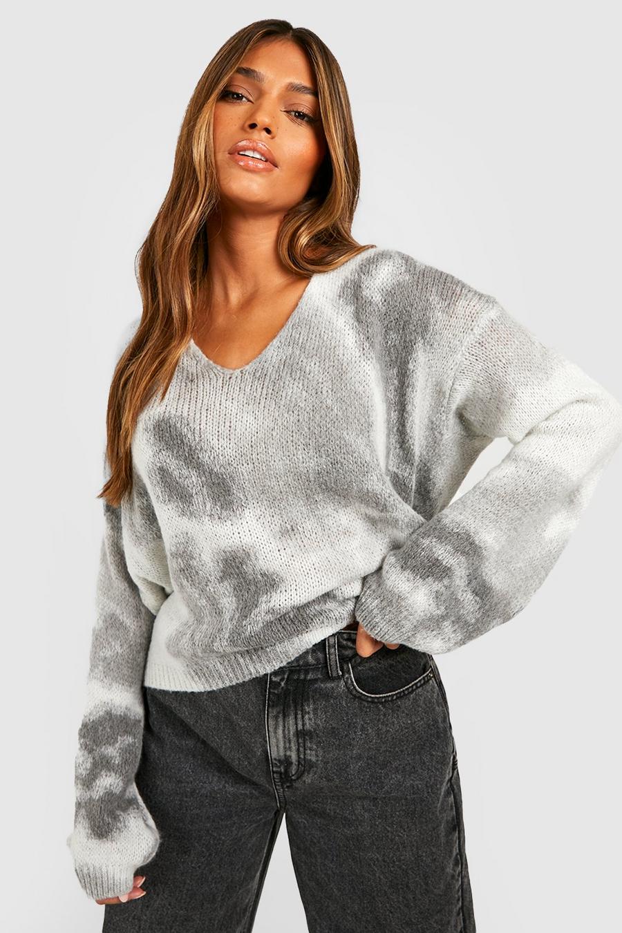 Grey Soft Knit Tie Dye Sweater image number 1