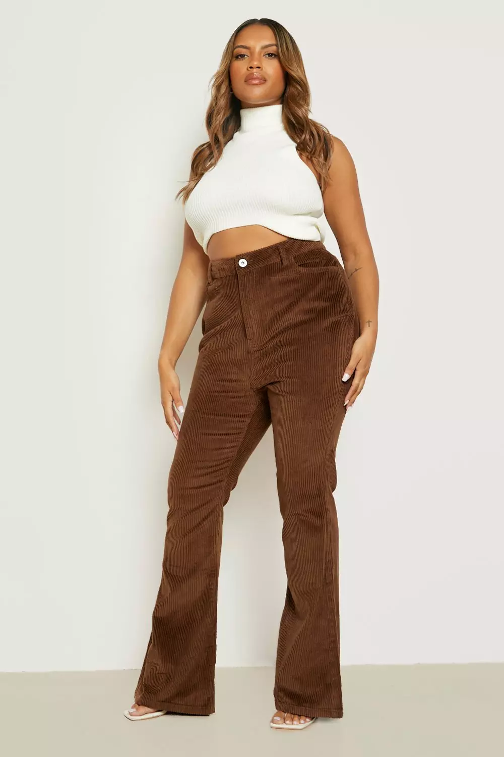 Plus High Waisted Corduroy Flare Jeans