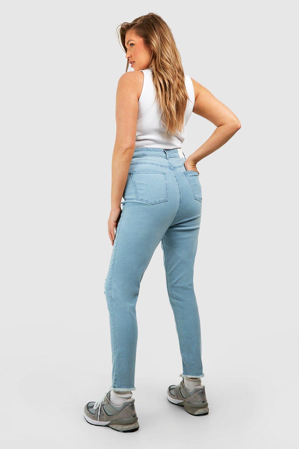 Skinny high waist raw hem jeans sale