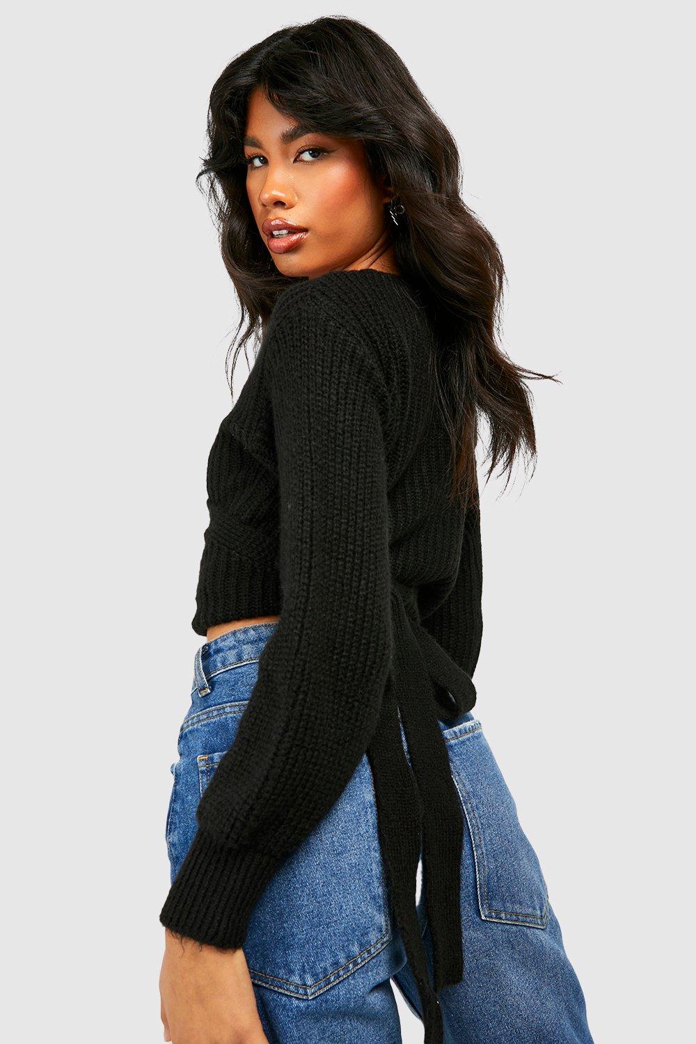 black wrapover cardigan