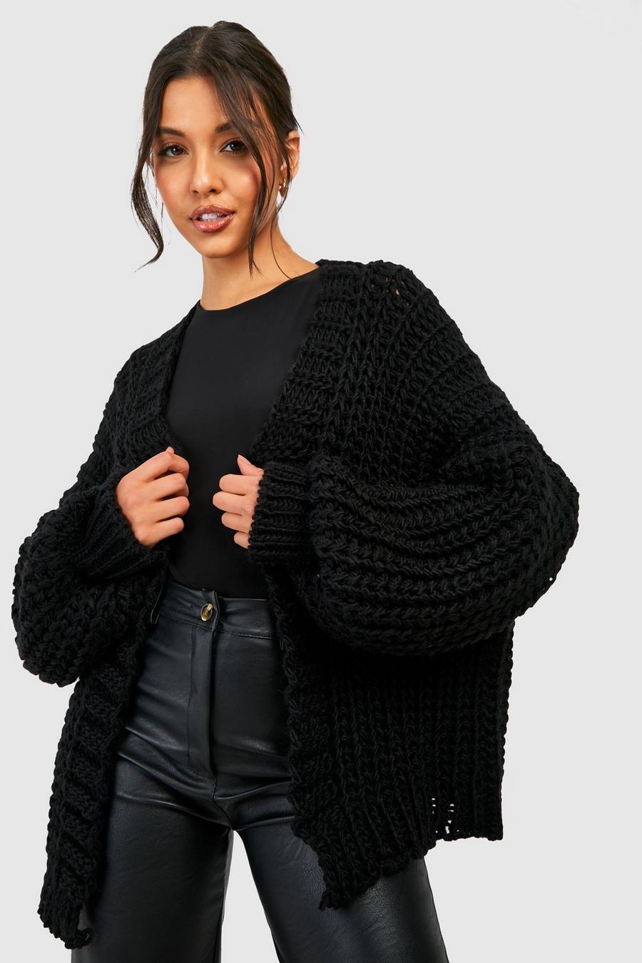 Black Chunky Cropped Cardigan image number 1