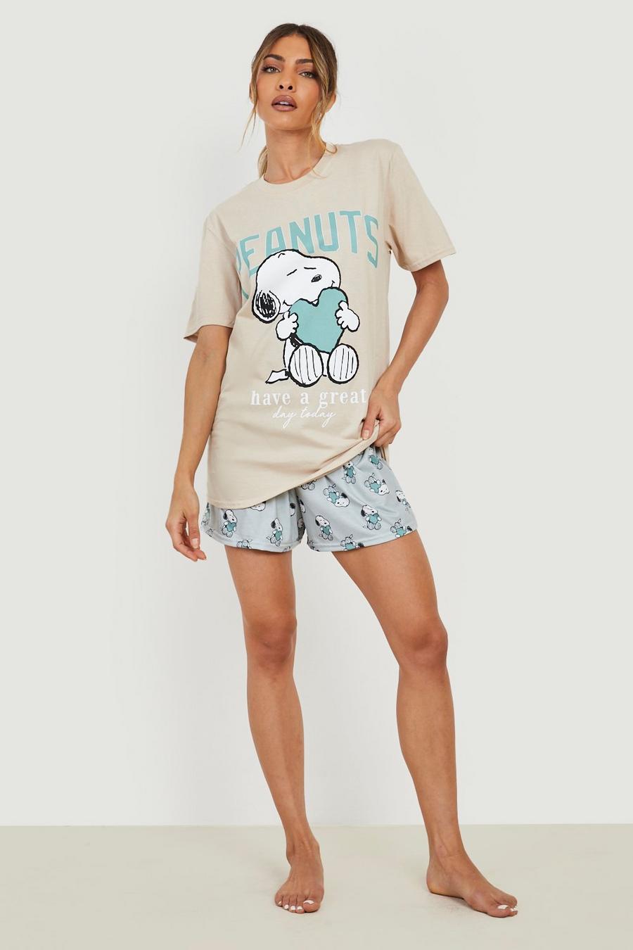 Grey marl Snoopy License Pj T-shirt & Short Set image number 1