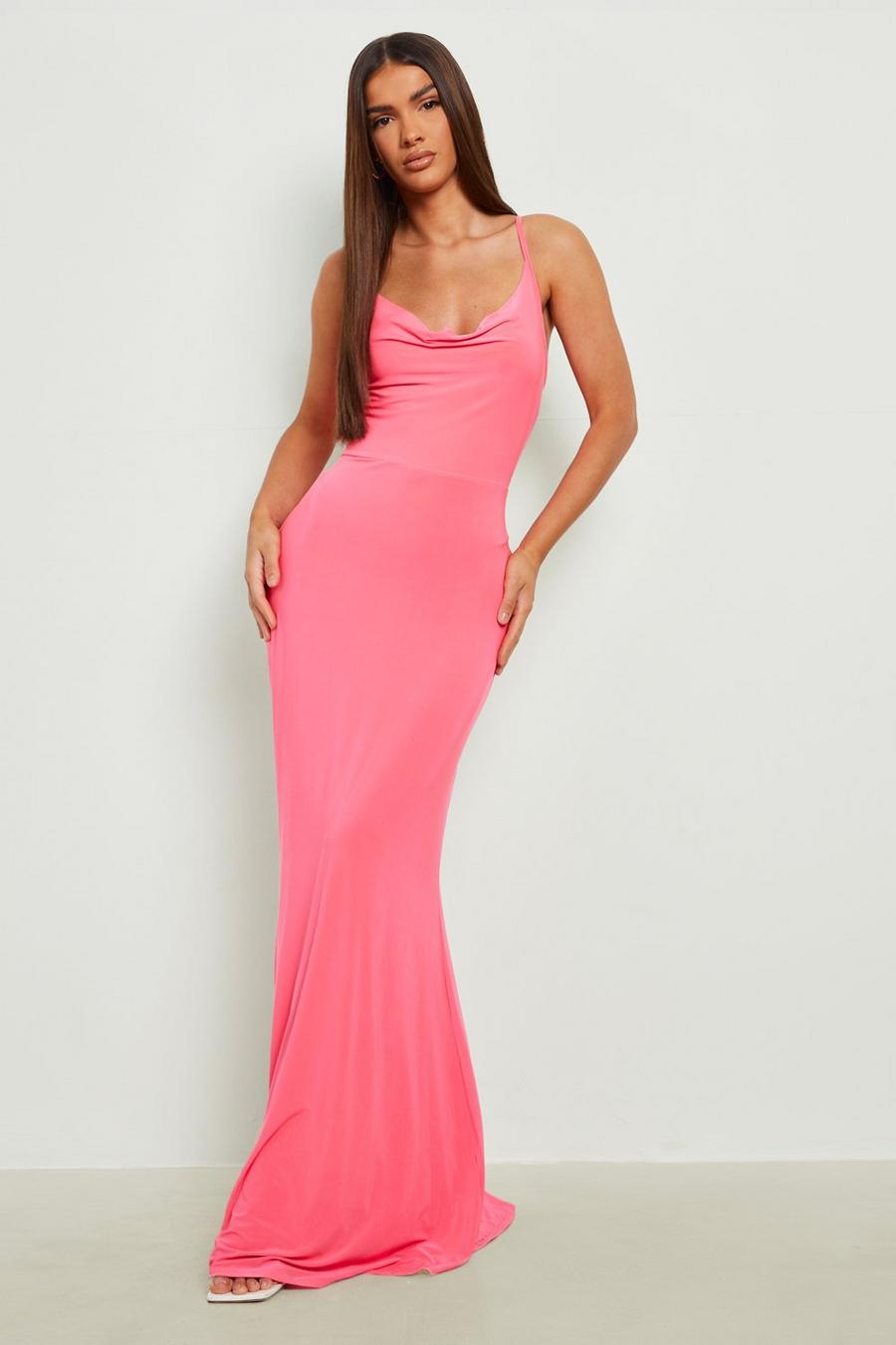 Hot pink rosa Cowl Neck Maxi Dress
