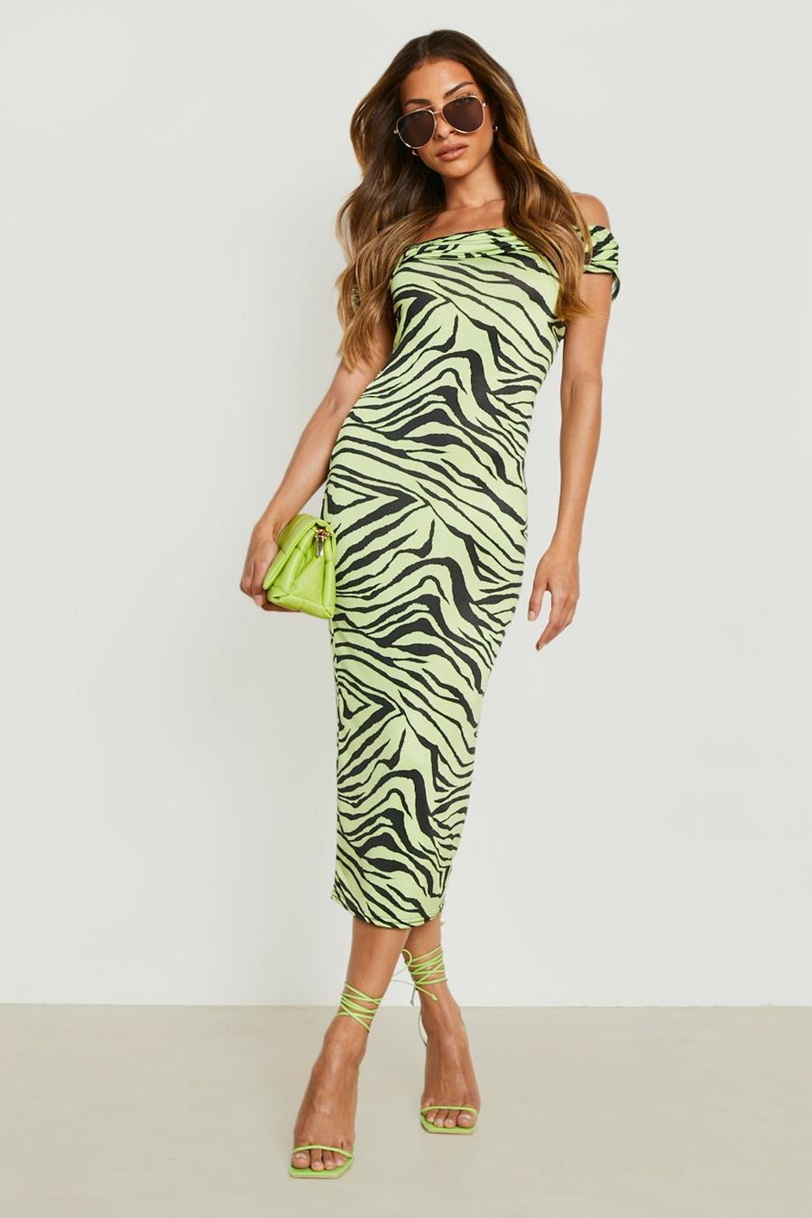 Lime Zebra Off The Shoulder Midaxi Dress image number 1