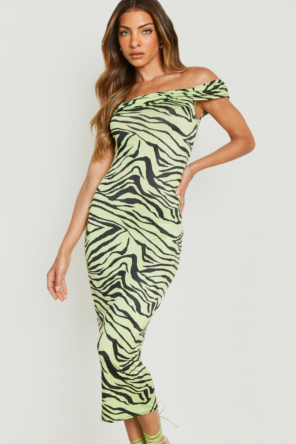 Zebra Off The Shoulder Midaxi Dress