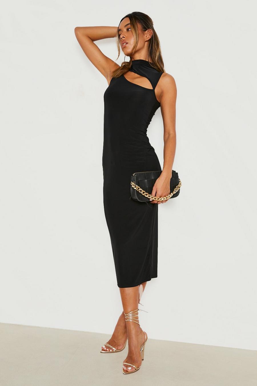 Black Cut Out High Neck Midaxi Dress image number 1