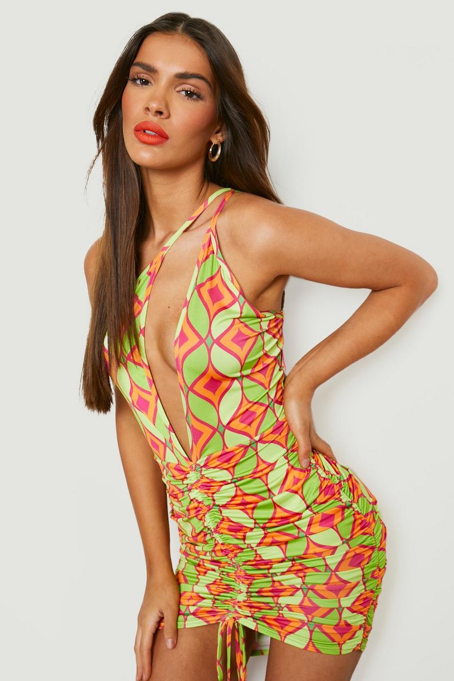Multi Geo Print Ruched Front Mini Dress image number 1