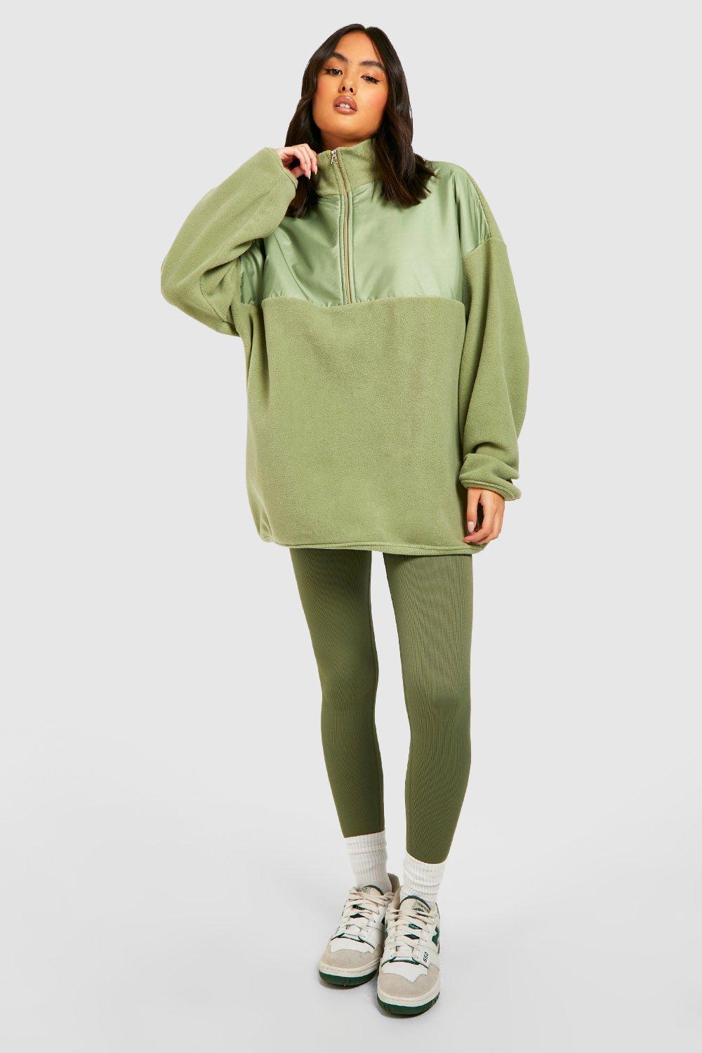 Half Zip Polar Fleece Pullover Sweater for Tall Women in Fresh Sage