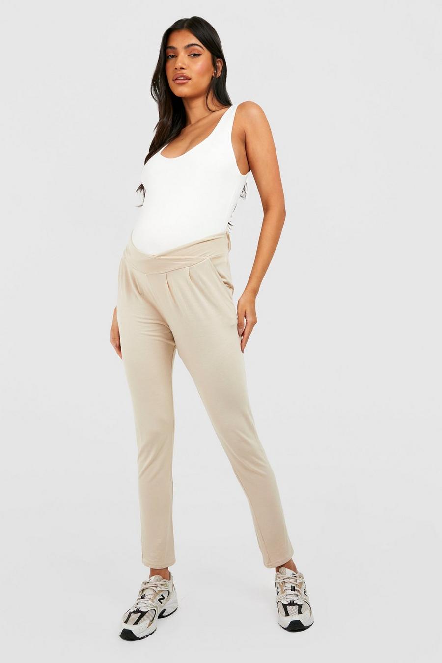 Stone beige Maternity Under Bump Jersey Tapered Trouser
