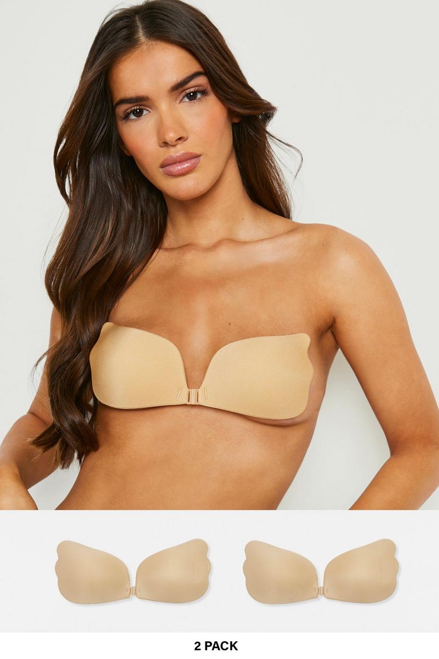 Nude 2 Pack Stick On Front Fastening Push Up Bra image number 1