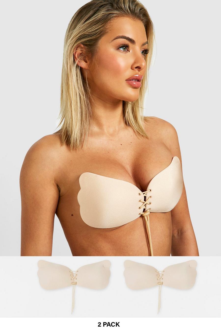 Nude 2 Pack Stick On Enhance Lace Up Bra  image number 1