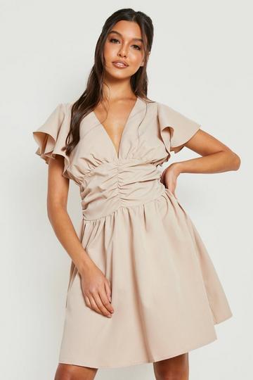 Ruffle Sleeve Cotton Skater Dress cream