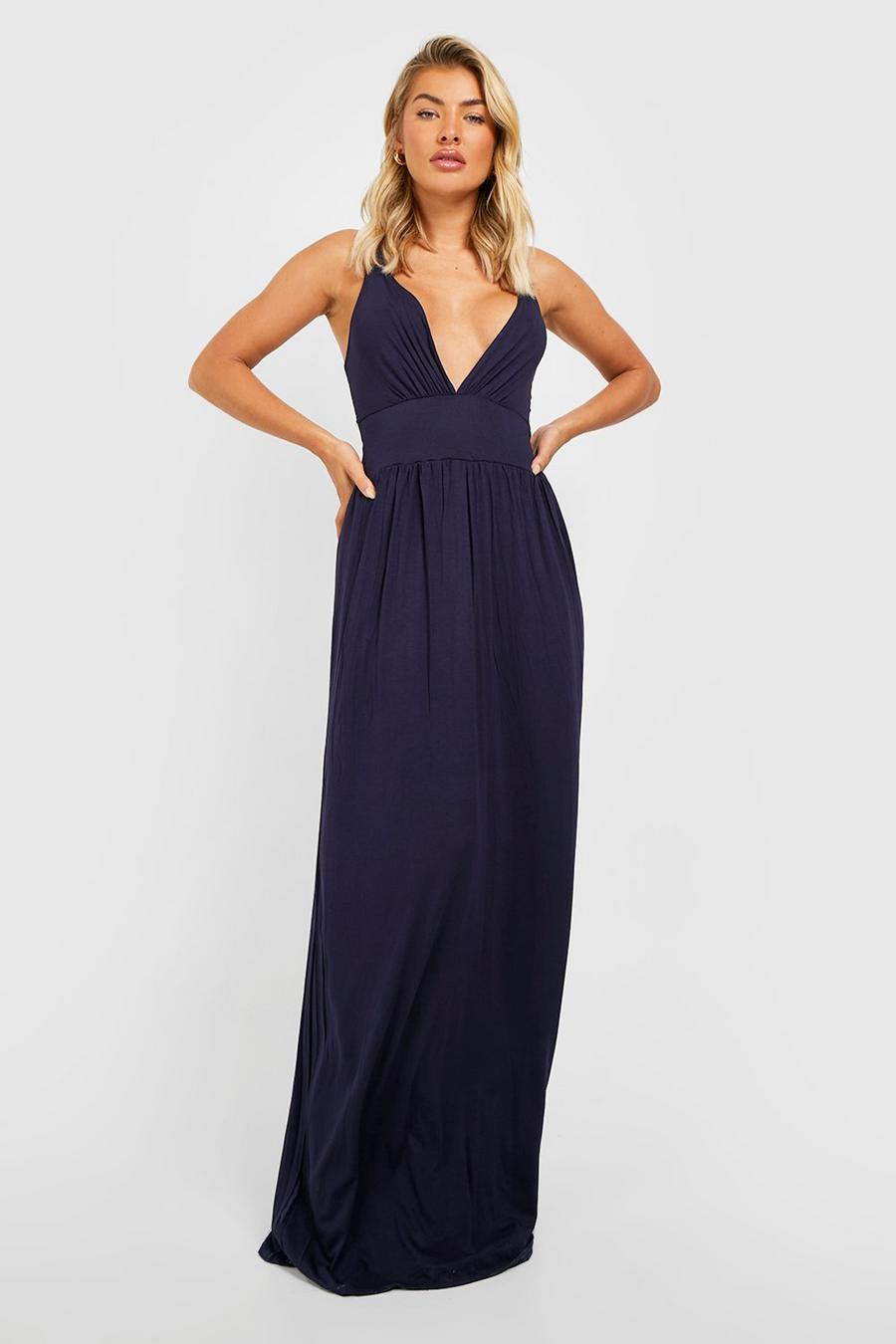 Navy Plunge Detail Strappy Maxi Dress image number 1
