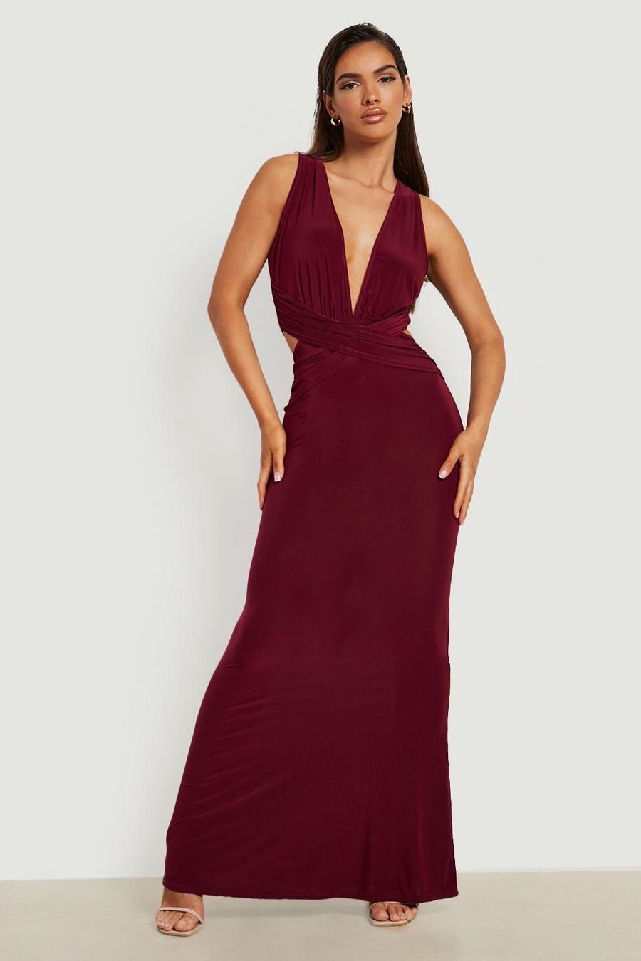 Berry red Plunge Wrap Maxi Dress