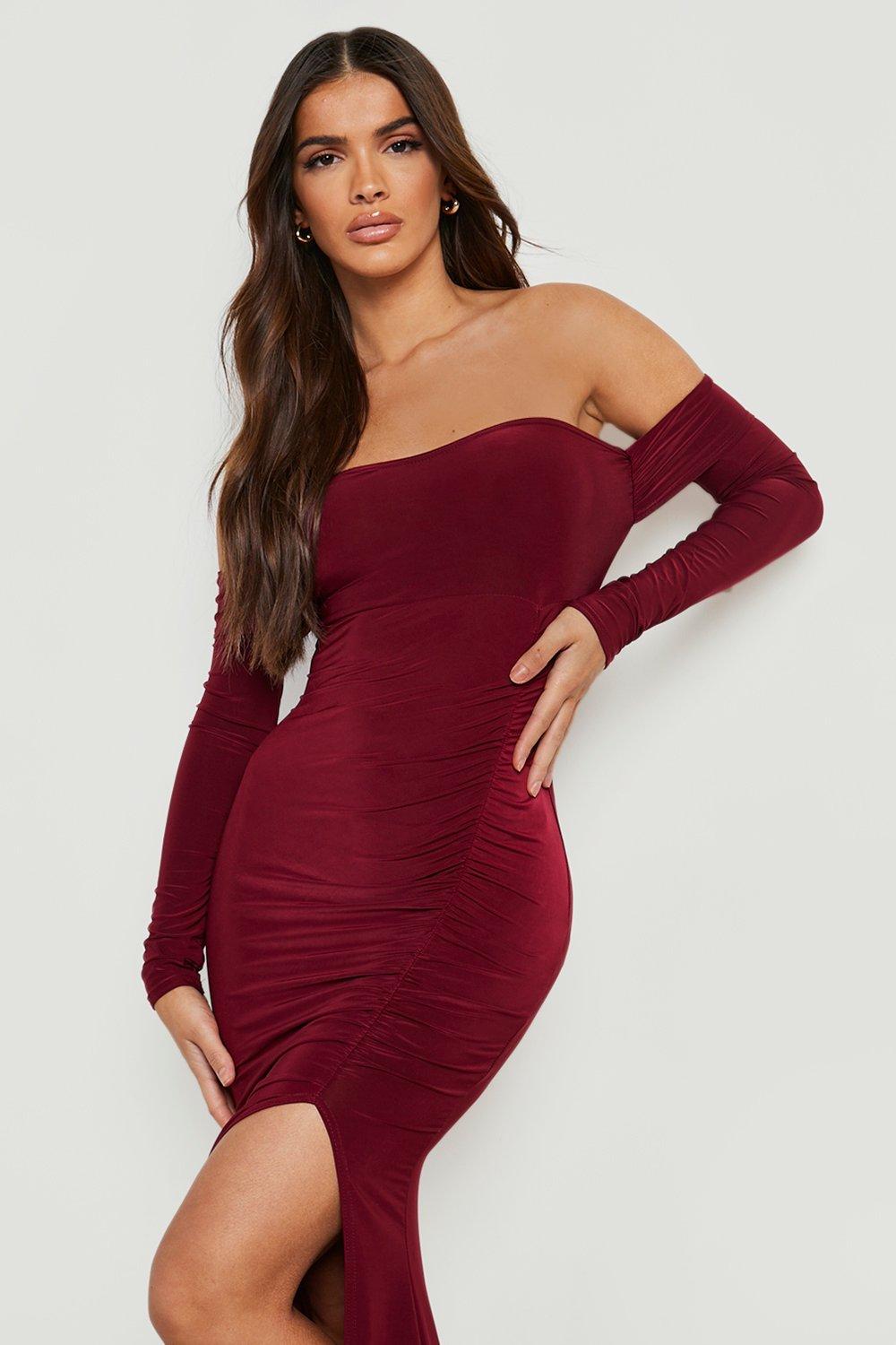 Boohoo red outlet bardot dress