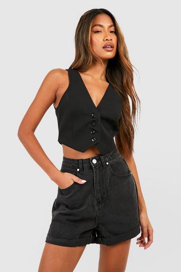 High Waist Boyfriend Jean Short black